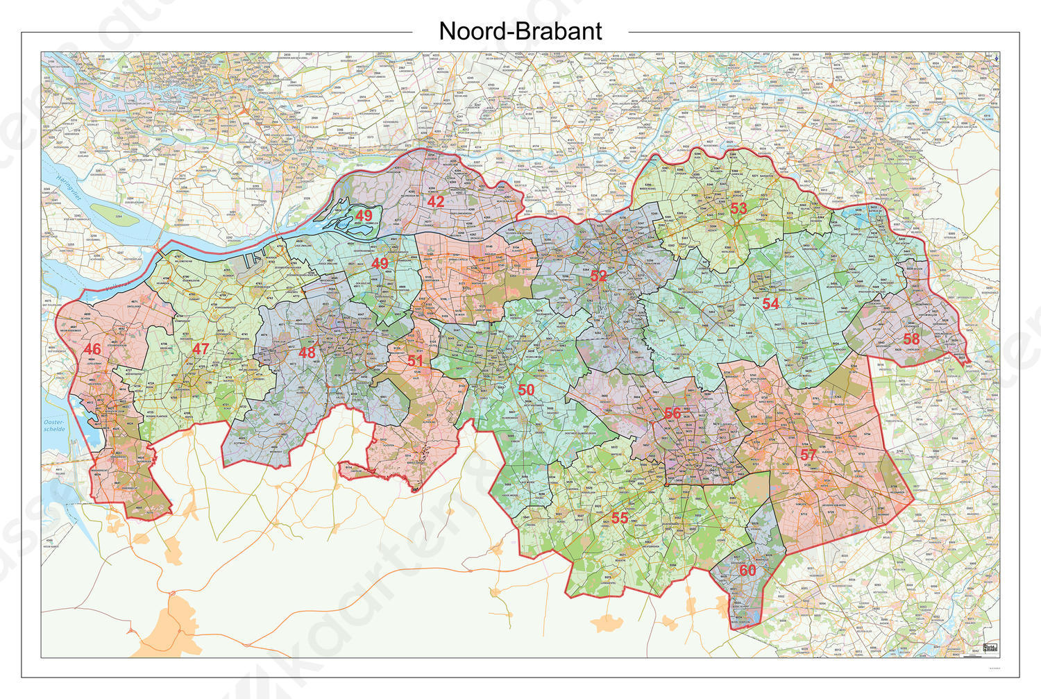 Postcodekaart Provincie Noord Brabant 618 Kaarten En Atlassennl 0713